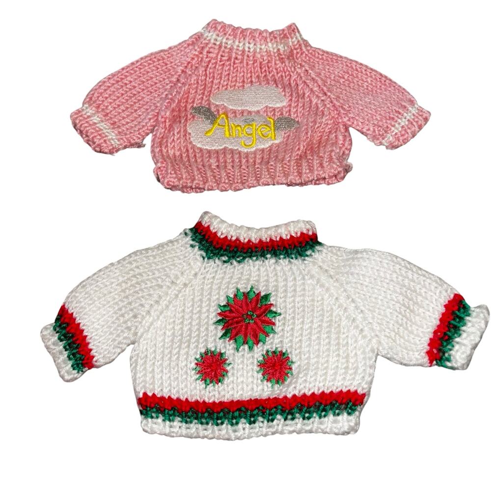 Pair of Knit Sweaters for Dolls Teddy Bears Christmas Angel Pointsetta